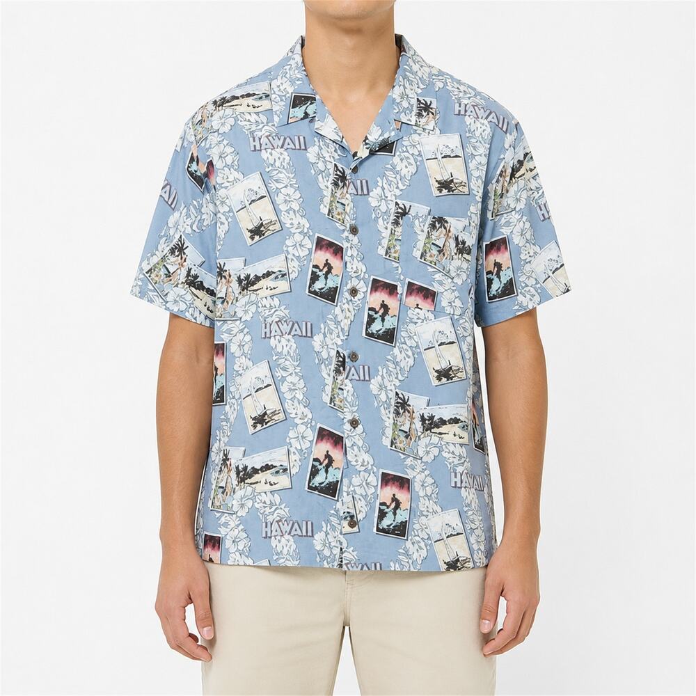 Pineapple Connection Shirt Mens Medium Blue Hawaiian Aloha Short Sleeve Camp